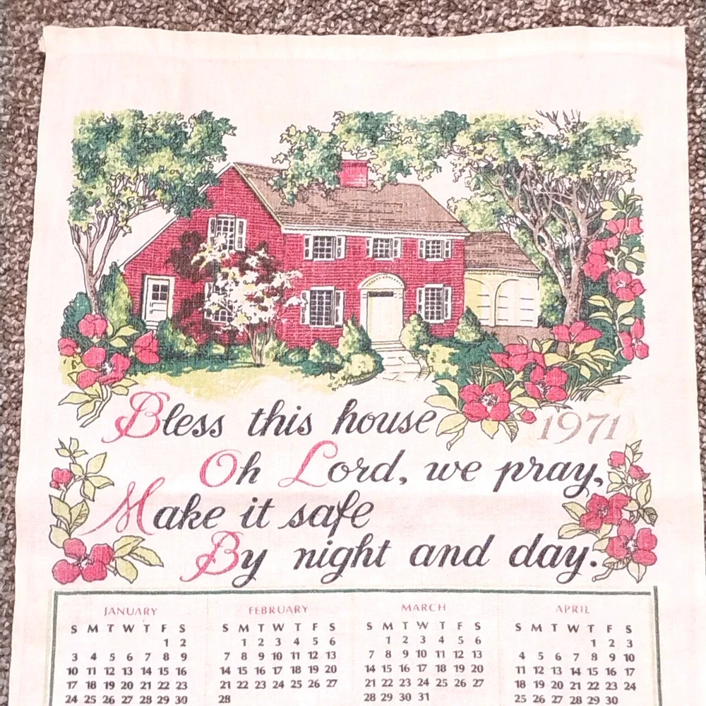 1971 Vintage Linen Tea Towel  - 'Bless This House'